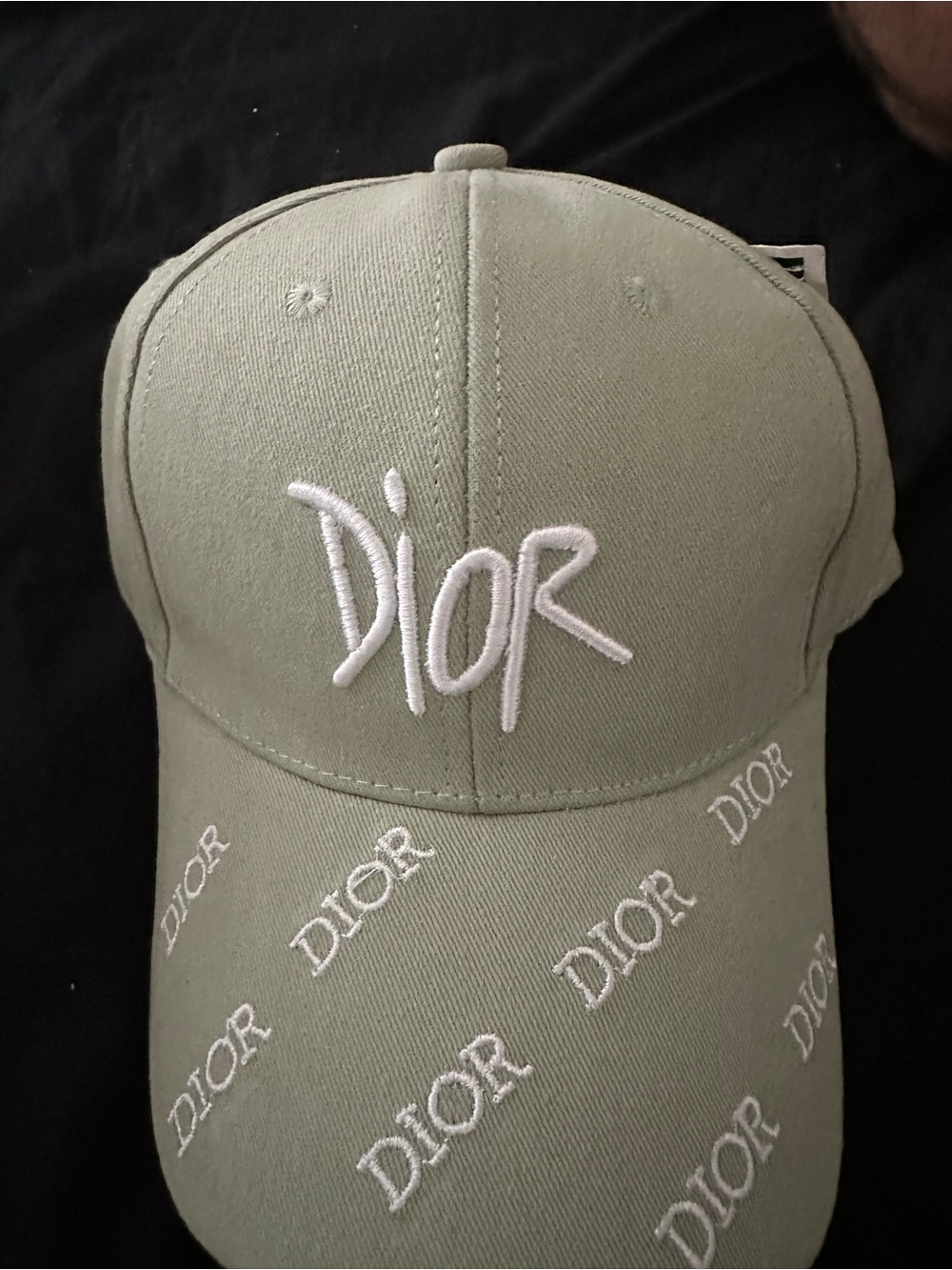 Dior Olive Green Embroidered Logo Baseball Cap